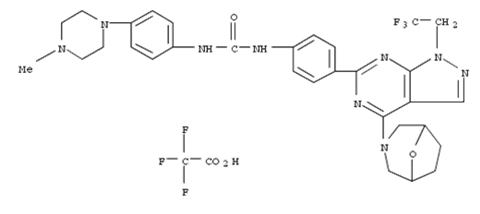 Urea, N-[4-(4-methyl-1-piperazinyl)phenyl]-N'-[4-[4-(8-oxa-3-azabicyclo[3.2.1]oct-3-yl)-1-(2,2,2-trifluoroethyl)-1H-pyrazolo[3,4-d]pyrimidin-6-yl]phenyl]-, 2,2,2-trifluoroacetate (1:1)